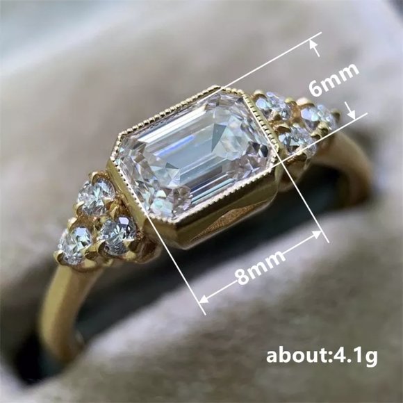 🎀  18K Gold Plated Rectangle Shaped 3A CZ Women Ring, FB16FA1036 - Picture 5 of 7
